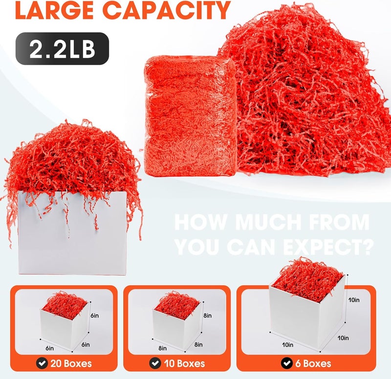 AODESTINY 2.2LBS Crinkle Cut Paper Shred Filler, Shredded Paper for Gift Bag Box Basket, Packing Grass Cushion Crinkle Shred Filler for Christmas Wedding Birthday Bridesmaid Engagement-Red - Image 2